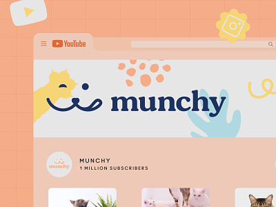 Branding for Munchy Youtube Channel 🐱 animal animals branding cat cat food channel cute dog dog diapers dog food emblem kitten logo pattern pet pet diapers pets puppy visual identity youtube