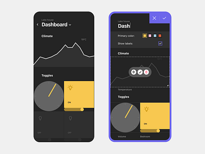 Home automation dashboard dashboard edit mode home automation iot iot app lights mobile ui temperature