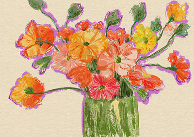 Flowers in vase drawing flowers illustration procreate