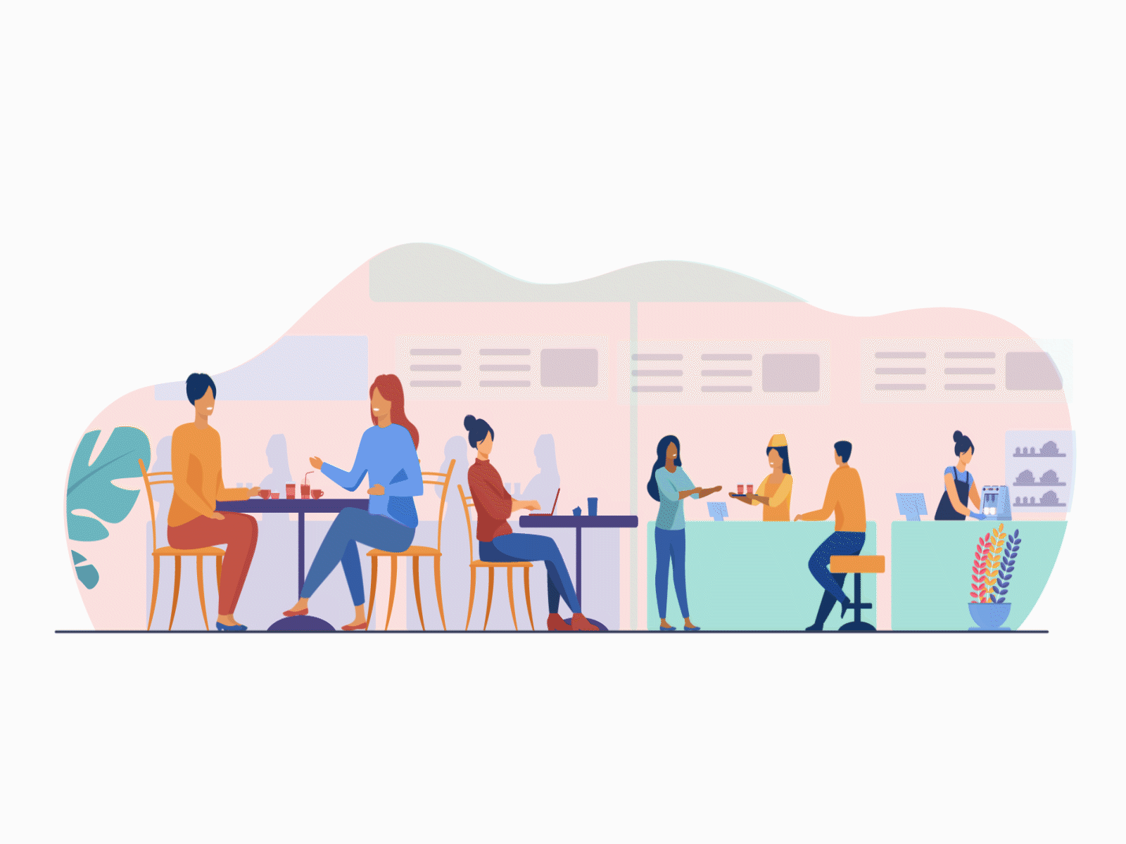 Cafe animation cafe coffee gif girl illustration motion design motion graphic plants restaurant restaurant coffee with friends restaurants