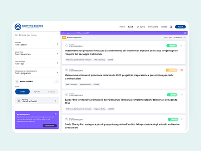 Obiettivo Europa - European Tenders dashboard app dashboad design mockup search search results ui ui design uidesign webdesign