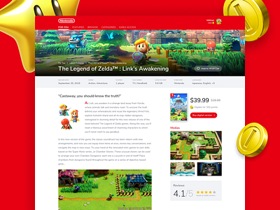 E-Commerce Shop (Single Item) - DailyUI - 012 dailyui dailyuichallenge e commerce eshop figma nintendo nintendo switch product page redesign shop store app store design ui ux video game web zelda