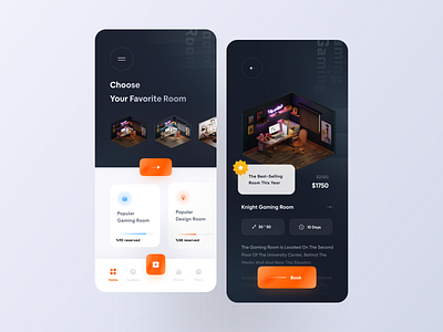 3D Room Concept Design 🏠 3d 3d design application booking dark gaming gaming app gaming room minimalist mobile mobile app mobile ui reserve room room booking uidesign