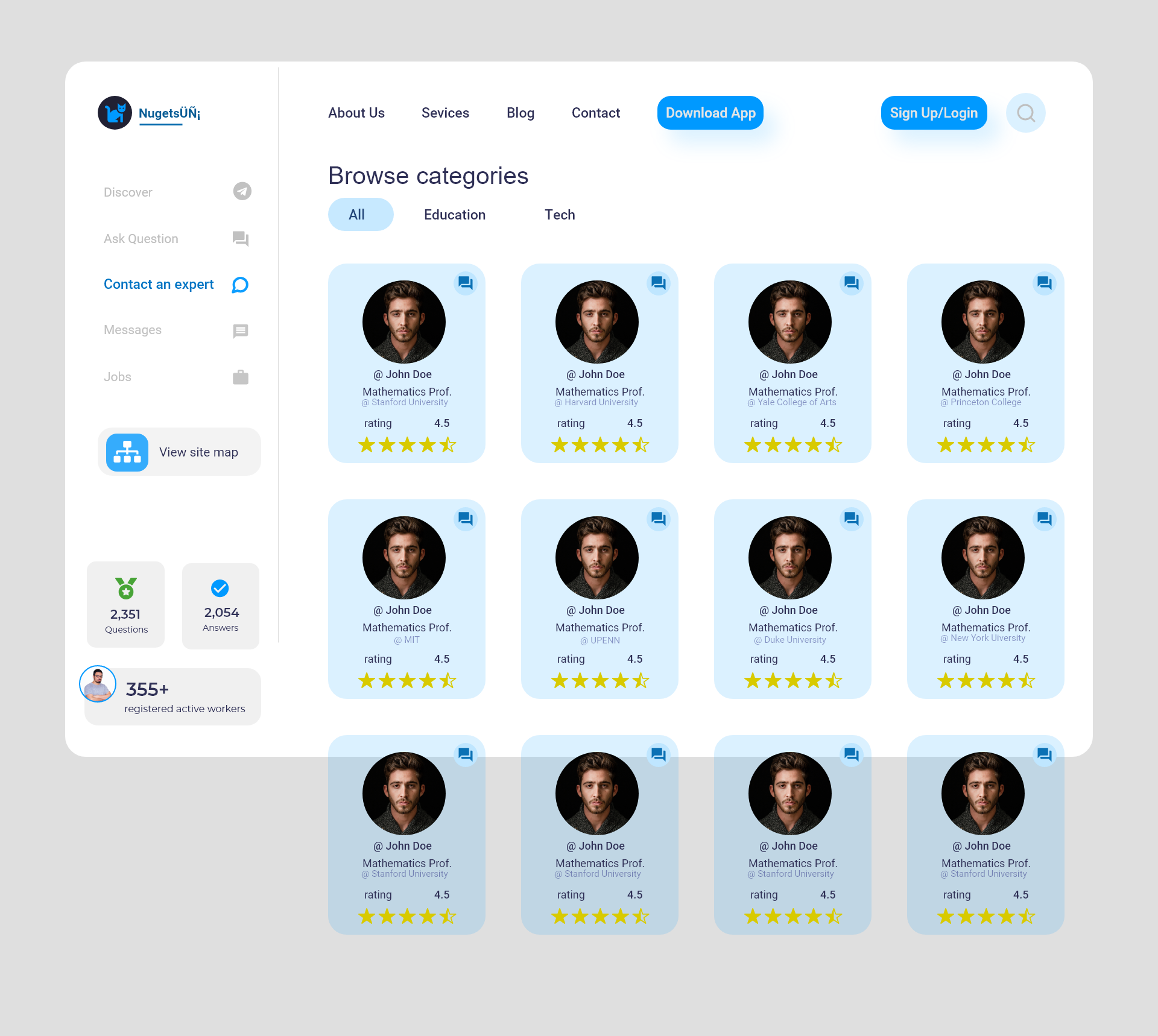 Example of Workers section of a Quora like web app