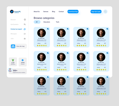 Workers section of a Quora like web app adobe xd design devfreak ui ui design web web design website