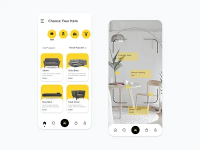 Furniture AR app design furniture minimal mobile ui