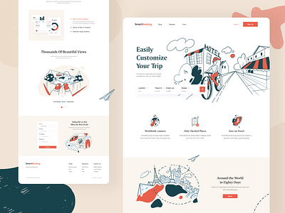 Smart Booking Landing Page booking booking app branding clean homepage illustration illustrations landing landing page travel traveling trip ui website