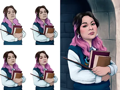 Self-portrait step by step adobe photoshop digital female portrait harry potter hogwarts illustration magic portrait process ravenclaw self portrait step by step tutorial