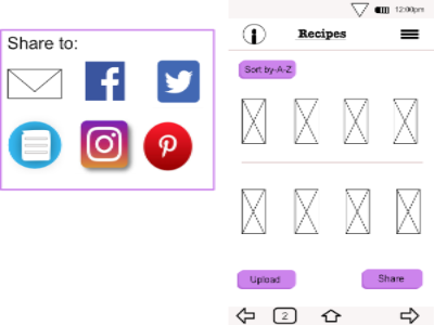 My Recipes App Share To Selection design mobile ui mockup