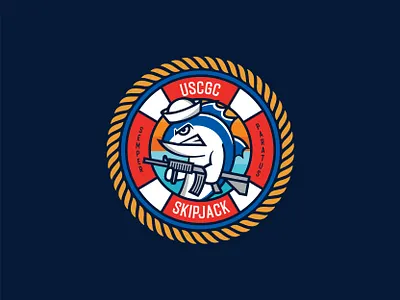 USCGC Skipjack badge character circle coast guard guns illustraion logo mascot military shield tuna unit uscgc vector