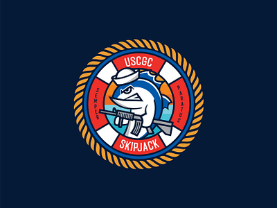 USCGC Skipjack badge character circle coast guard guns illustraion logo mascot military shield tuna unit uscgc vector