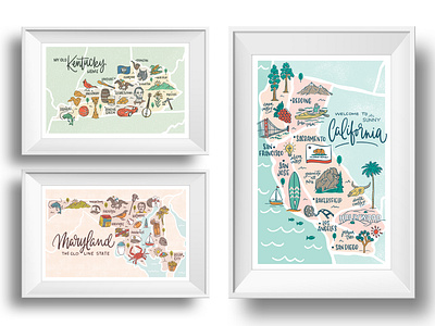 State Map Illustrations art california icons illustraion kentucky landmarks lettering map maryland print state vector