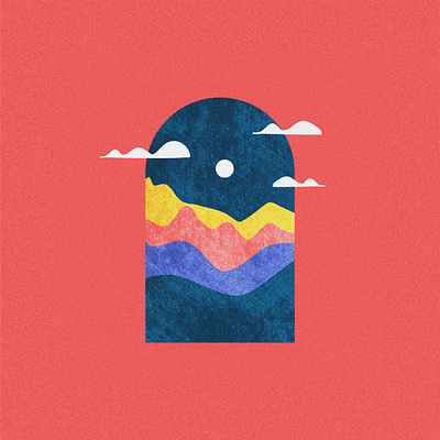 Mountains clouds cloudy desert full moon grain grainy graphic design illustration illustration art minimalism moon mountain mountains red and blue shapes simple simplicity texture texturing