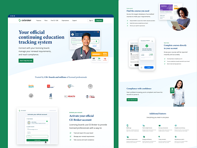 CE Broker features ce broker homepage landing page marketing ui ui illustration ux web design web design agency website
