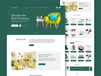 Furniture - E Commerce Website e commerce e commerce website furniture e commerce website furniture website green home decor landing page one pager shopify ui design uiux website woo commerce yellow