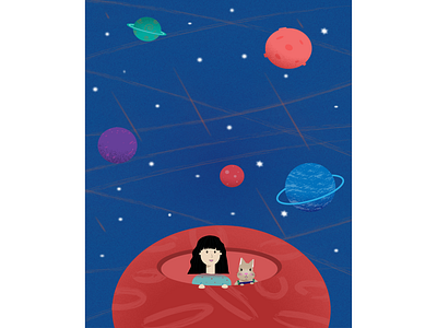 an advenchure in space bunny cartoon character color girl character grain hair illustration planet rabbit space