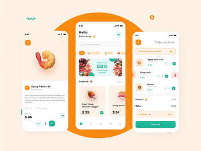 Foody apps animation app clean delivery food food app ios ios app mobile mobile app mobile app design mobile design mobile ui orange prototype prototype animation prototyping