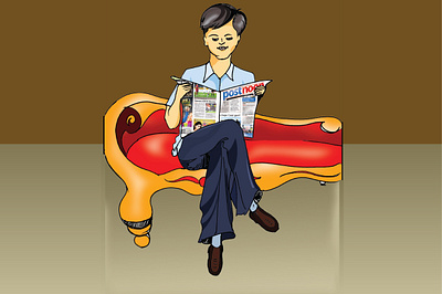 Newspaper reading illustration