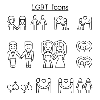 LGBT Line icons couple design heart icon illustration lgbt lgbtq love lover married married couple relationship signage symbol wedding