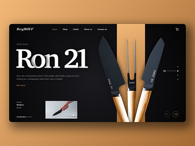 Berghoff redesign concept black brand clean concept dailyui design ecommerce interface kitchen knife landing page redesign ui ui design uiux ux web web design website website design