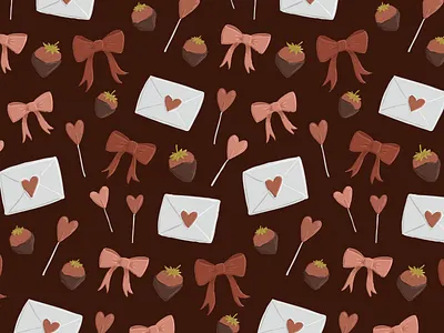 Valentines Treats & Love Letters art licensing bow candy cute design dessert drawing graphic design heart illustration lollipop love letters pattern design seamless pattern strawberry suckers surface pattern design treats valentine valentines day