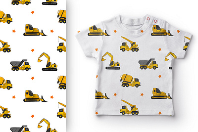 construction vehicle patterns baby car childish excavator fabric kids pattern print seamless vehicle