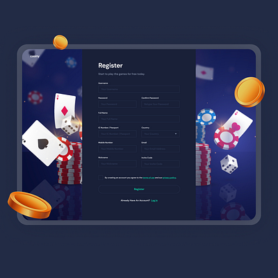 Casiny Betting Game Register Page | UI UX Design betting dark login register register form sign up sign up form signup signupform ui ui ux ui design uidesign uiux ux ux design uxdesign website design