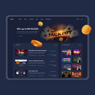 Casiny Betting Game Landing Page | UI UX Design betting dark dark theme dark ui landing landing design landing page landingpage ui ui ux ui design uidesign uiux ux website