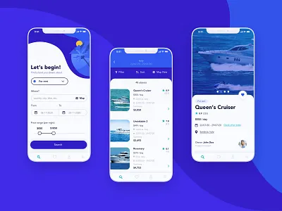 Yacht Renting App app boat book buy design find mobile motorboat rent sail screens search ui ux water yacht