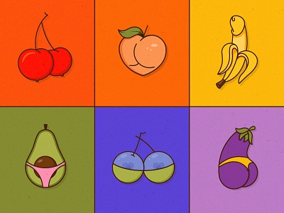 Feelin' Fruity avocado banana blueberry boobs cherry eggplant food food porn fruit fruits illustration lgbt lgbtq peach peen penis porn pride rainbow vintage