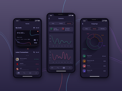 Mobile banking app bank dark ui design ui