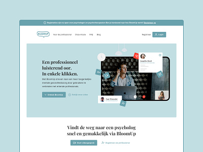 BloomUp.org – Landing Page app conferencing ehealth health apps landing page mental health psychology saas teleconsultations ui uiux ux video