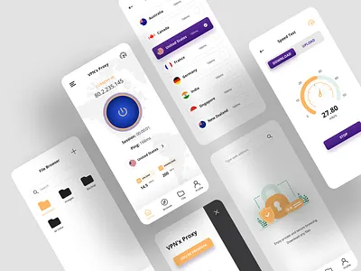 VPN'x Proxy ( Light Variation ) app design application clean color creative design illustration ios app mobile app design mobile app design agency mobile ui ui designs ui ux uidesign ux ux design vpn app