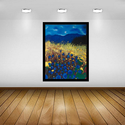 Blue corn flowers art oil paint