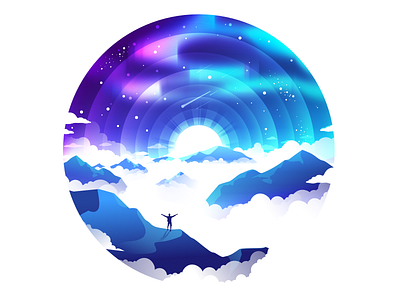 Cloudy Sea calm clouds harmony high illustration inspiration landscape man mountain nature negativespace northern lights person proart prokopenko relax scenery stars vertex views