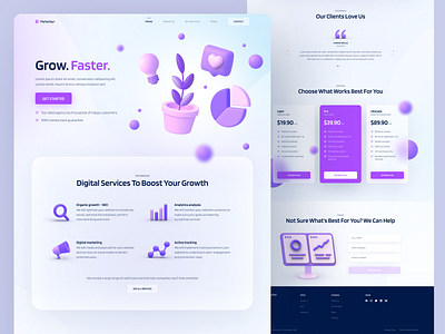 Marketing Website 3D 3d contact design features glass growth illustration inspiration light marketing pink plan price purple services ui ux vector web website