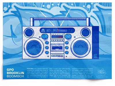 Boombox blue boombox brooklyn design graffiti illustration poster vector