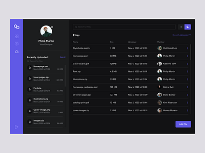 Management App Dark User Interface admin app application chat app dashboard file management file sharing file system fintech management app manager app mvp prototype saas upload files user interface visual design visual identity web app web application