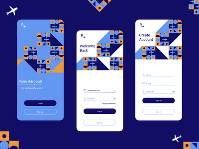 Airport Log in airport app design figma geometric illustration login login form login screen logo plane signup travel ui ux