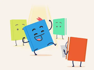 SkillUp onboarding #1 - picking the right book after effects animation book character choose dance happy jump loop motion onboarding