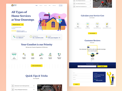 Houzz services ui banner design home screen homepage design house house service how it works illustraion landingpage service steps testimonial ui web design website