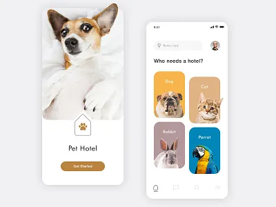 Pet Hotel App app design cat cats clean cute pets dog dogs hotel app minimal mobile mobile app design mobile design mobile ui mobile uiux pet pet adoption pet app pet care pets ui