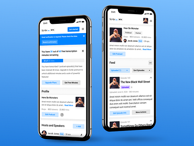 Podcast Player & Transcription for Scribr - 2 app app design blue clean podcasts product design tools transcription ui ui design ux ux design webdesign