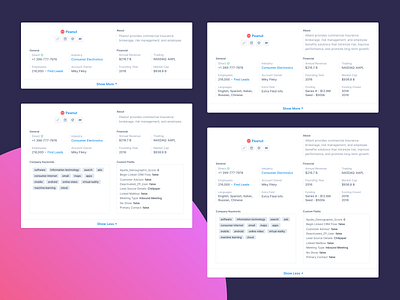 Company Info Card - WIP about apollo company company details company info contact details crm details hubspot info information information card lusha outreach prospecting saas salesforce sequence sequences ui