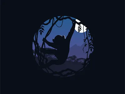 Monkey animal design illustration illustrator jungle monkey moon moonlight negativespace night vector
