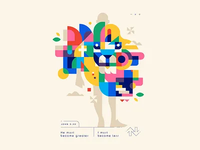 He must become greater, I must become less abstract blend in bright christian color colorful god happy jesus joy layout lion lion head person poster shine through shpaes silhouette stand out