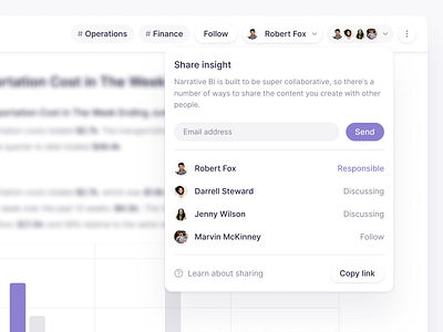 Sharing in Narrative BI collaborate collaboration collaborative dashboard data insight data table insight interface invite narrativebi product product ui share share button ui web web ui