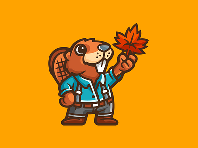 Sticker Beaver Character adorable animal beaver canada cartoon cartoony character cool cute friendly happy illustration leaf lovely lumberjack maple mascot standing