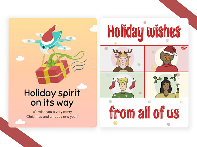 Christmas Cards boy christmas design drone flat girl happy holiday holidays illustration people present vector