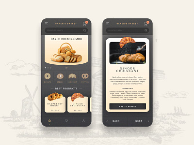 Baker's Basket - 🥐 Bakery & Beverages App bakery clean minimal mobile mobile app design mobile apps mobile ui modernism typography ui ui design ux vector vintage